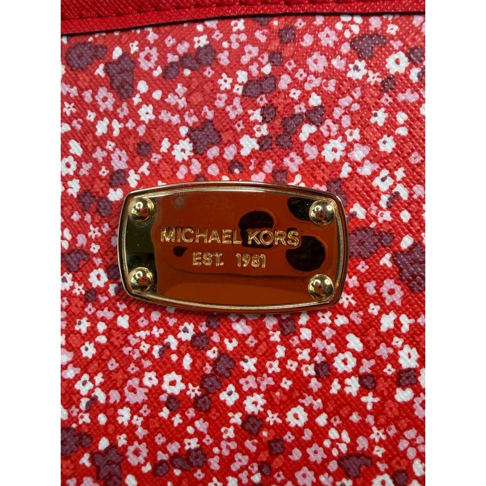 Michael Kors Jet Set Floral Ditsy Saffiano Leather Tote Bag Gold Tone Logo‎